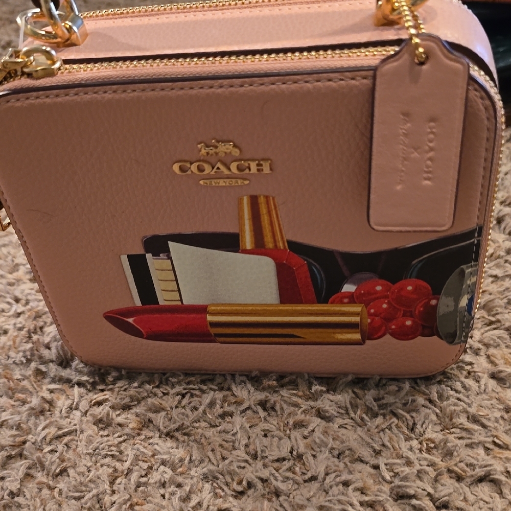 Coach Pink Leather Cosmetic Print Crossbody Camera Bag